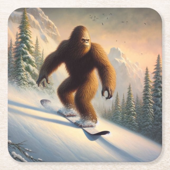 Bigfoot Snowboarding Underlägg Papper Kvadrat (Framsidan)