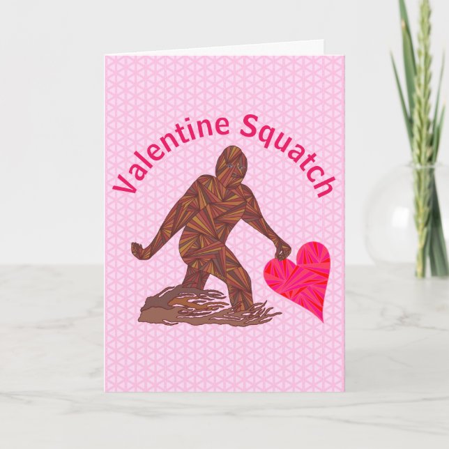 Bigfoot som går Sasquatch den rosa valentinen Helgkort (Framsida)
