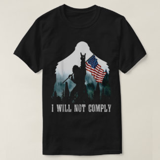 Bigfoot som håller amerikansk flaggadesign t shirt