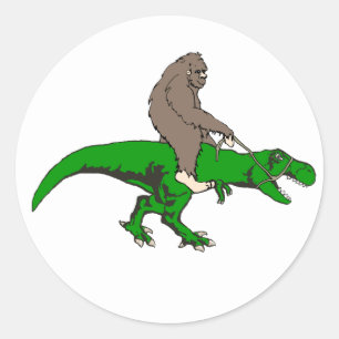 Bigfoot som rider T Rex Runt Klistermärke