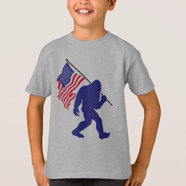 Bigfoot som transporterar Flagga från Stater T Shirt (Framsida)