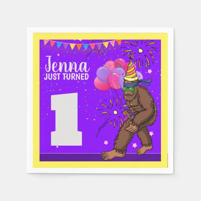 Bigfoot sött barns födelsedag-kort anpassar åldern pappersservett (Framsidan)