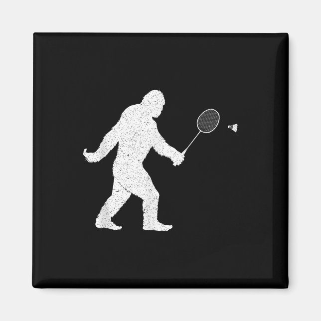Bigfoot spelar Badminton Shuttle Funny Badminton Magnet (Framsidan)