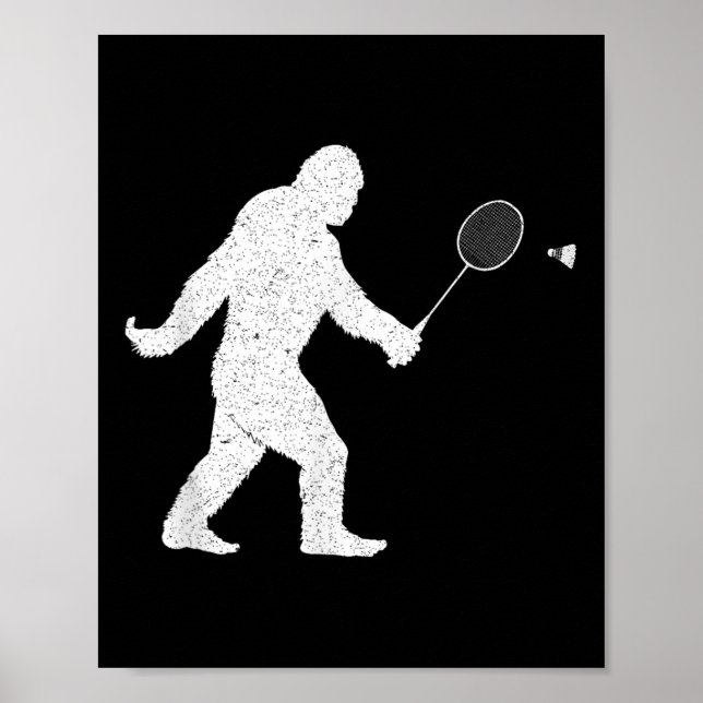 Bigfoot spelar Badminton Shuttle Funny Badminton Poster (Framsidan)