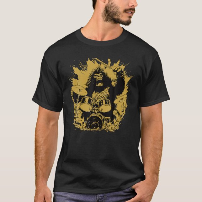 Bigfoot spelar Drums Drummer Sasquatch Bigfoot Dr. T Shirt (Framsida)