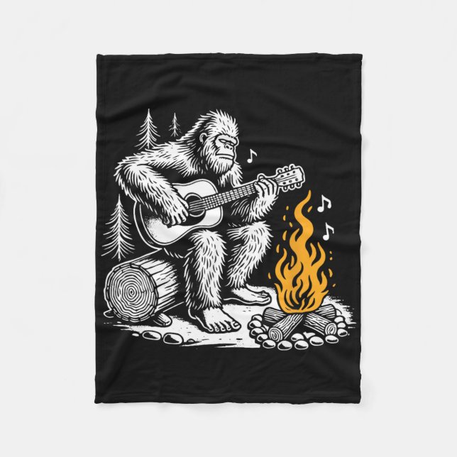 Bigfoot spelar gitarr lägereld Rolig Camping Utomh Fleecefilt (Framsidan)