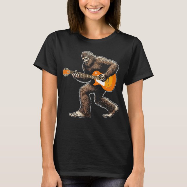 Bigfoot spelar gitarr lämnat hand guitarist roligt t shirt (Framsida)