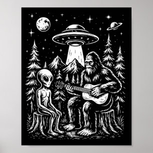 Bigfoot spelar gitarr med utomjording och ufo poster