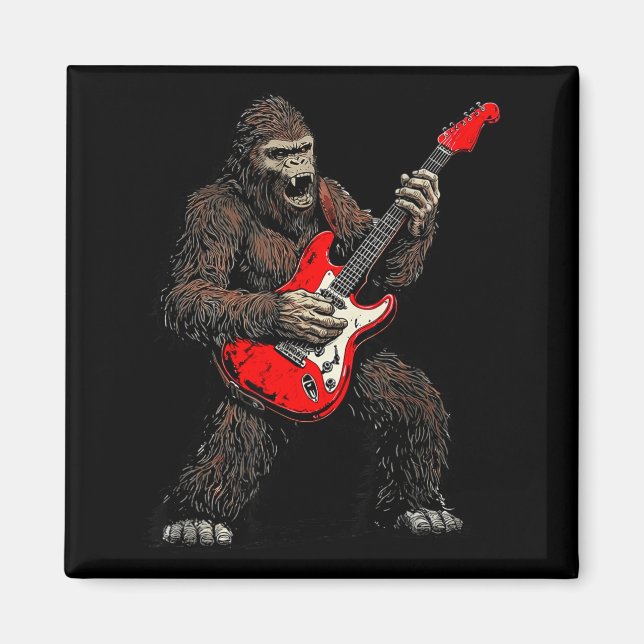 Bigfoot spelar gitarr rockmusikband sasquatch magnet (Framsidan)