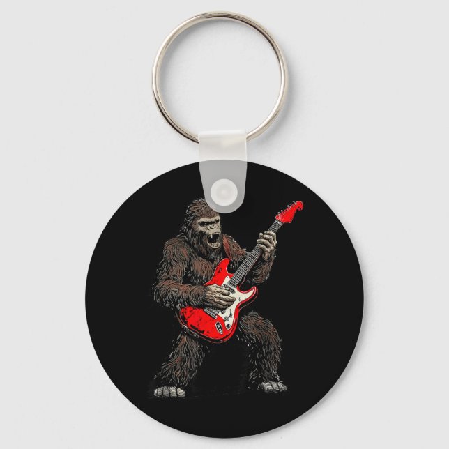 Bigfoot spelar gitarr rockmusikband Sasquatch Nyckelring (Framsida)