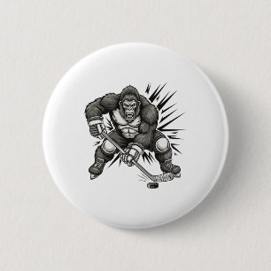 Bigfoot-spelare som spelar hockey rolig Sasquatch- Knapp
