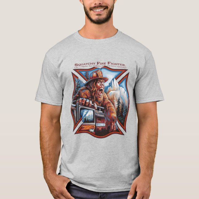 Bigfoot: Squatchy Fire Fighter T Shirt (Framsida)
