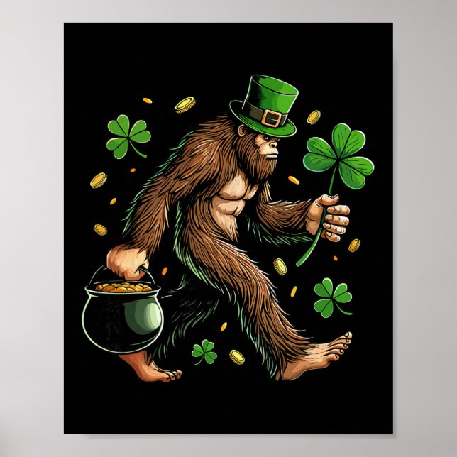 Bigfoot St Patricks Day Funny Sasquatch Saint Padd Poster (Framsidan)