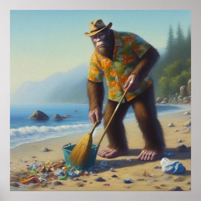 Bigfoot Städning Beach Poster (Framsidan)
