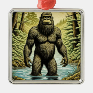 Bigfoot står i Tecknaden Vatten Julgransprydnad Metall