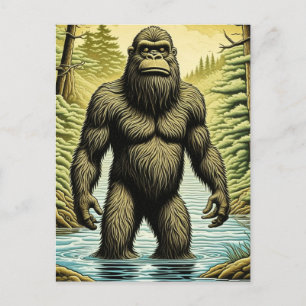 Bigfoot står i Tecknaden Vatten Vykort