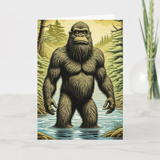 Bigfoot står på Vatten Tecknad Birthday Kort