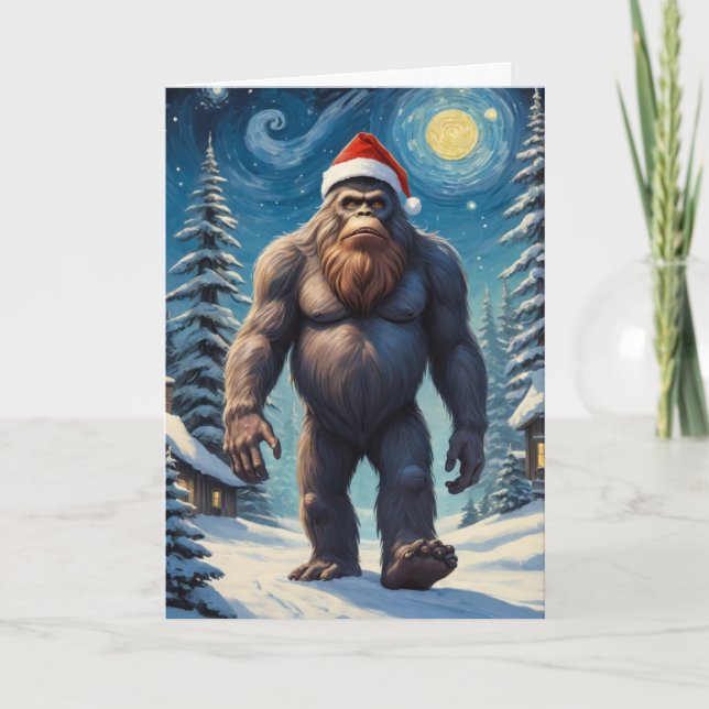 Bigfoot Starry Nattjullag Anpassningsbar Text Kort (Framsida)