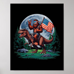 Bigfoot Sten på mullet Bandana Riding T-rex Fullt Poster