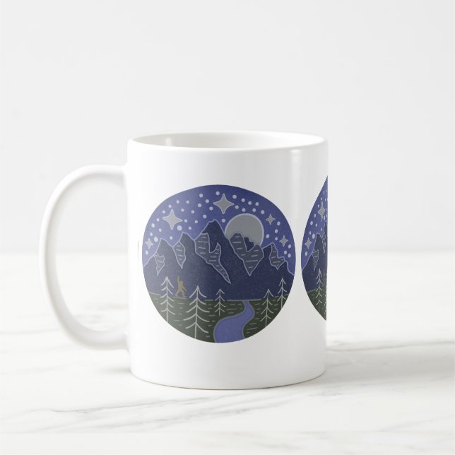 Bigfoot Stjärnklar Nattpromenad | Kryptid Folkkons Kaffemugg (Vänster)
