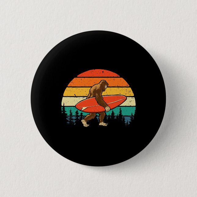 Bigfoot Surfer - Retro Surfbräda Surfing Strand  Knapp (Framsida)