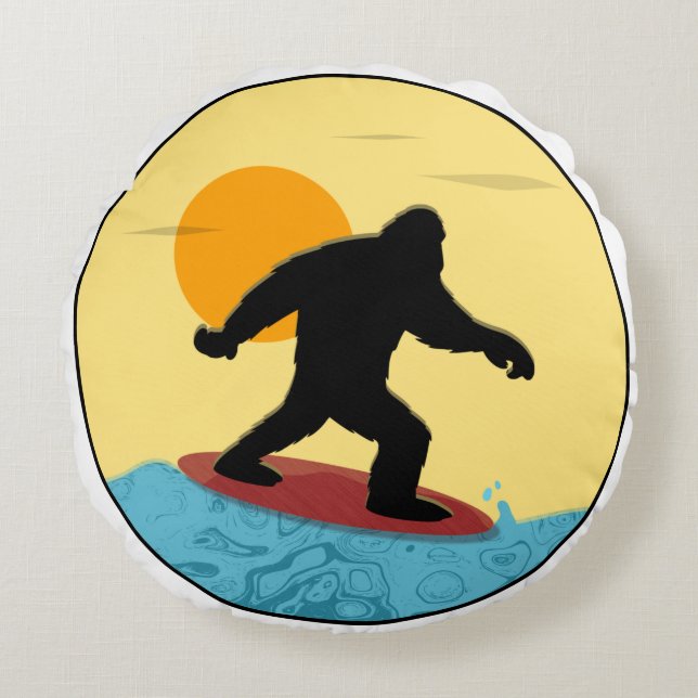 bigfoot surfing hawaiiansk  rund kudde (Framsidan)