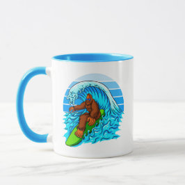 Bigfoot Surfing Riding The Waves Rolig Sasquatch Mugg