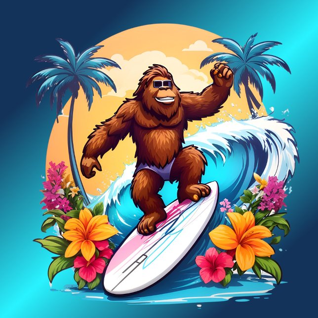 Bigfoot Surfing Tropical Handflatan T Shirt (Skapare uppladdad)