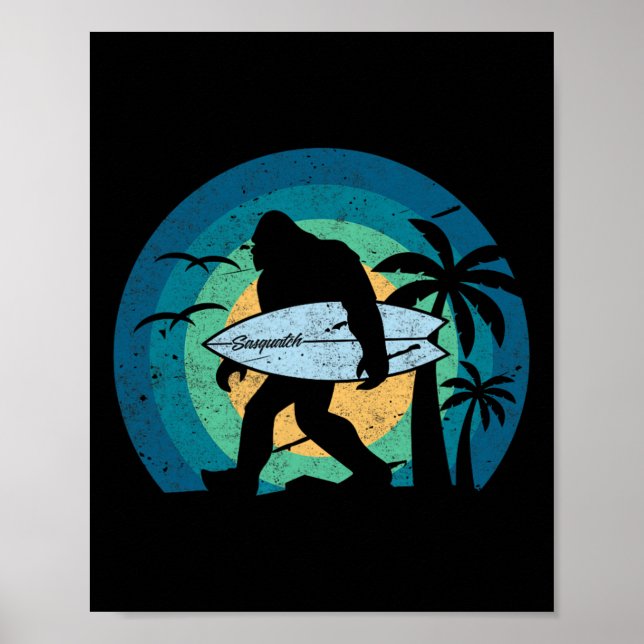 Bigfoot Surfingkjorta Rolig Sasquatch Yeti Surf T- Poster (Framsidan)