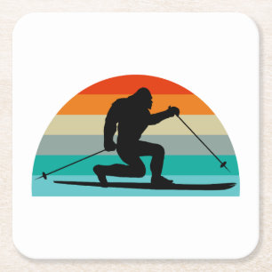 Bigfoot Telemark Skiing Rainbow Underlägg Papper Kvadrat