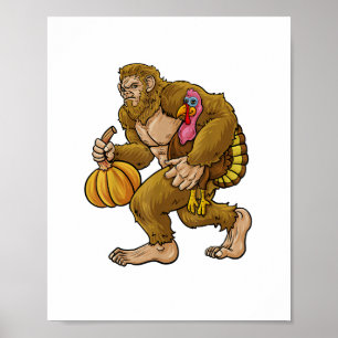 Bigfoot Thanksgiving Steals Turkey & Pumpkin Gömme Poster