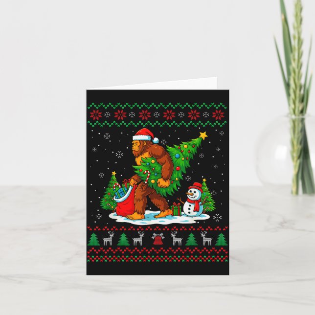 Bigfoot Tomte Fula Julgran Roliga Xmas Ljus Kort (Framsida)