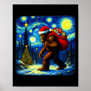 Bigfoot Tomte Jul Stjärnklar Natt Sasquatch Skåpbi Poster