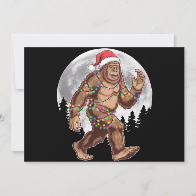 Bigfoot Tomte Julgran Ljusslingar Xmas Sasquatch Julkort (Framsida)