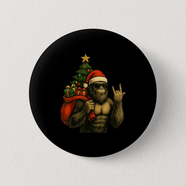 Bigfoot Tomte Julgran Rock On Rolig Xmas Sa Knapp (Framsida)