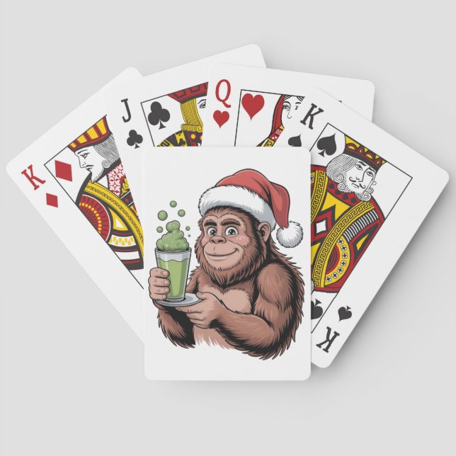 Bigfoot Tomte Rolig Sasquatch som håller Matcha Xm Casinokort (Baksidan)