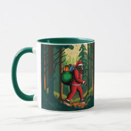 Bigfoot Tomte Skog Levererar Presenter Roligt Mugg