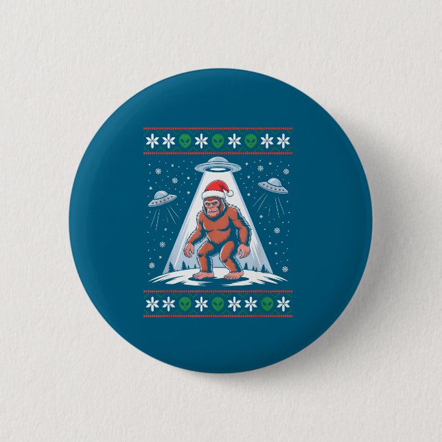 Bigfoot Tomte Ufo Alien Rolig Fult Jul Sweat Knapp (Framsida)