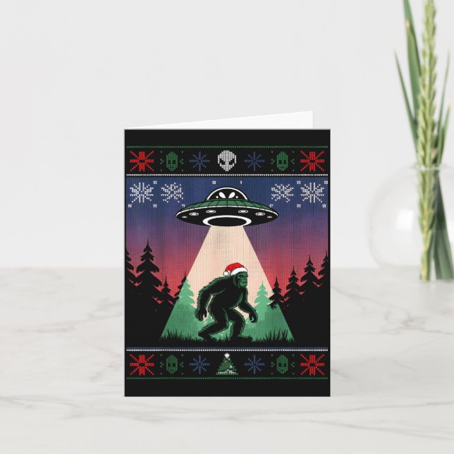 Bigfoot Tomte Ufo Utomjording Rolig Fult Jul Sweat Kort (Framsida)