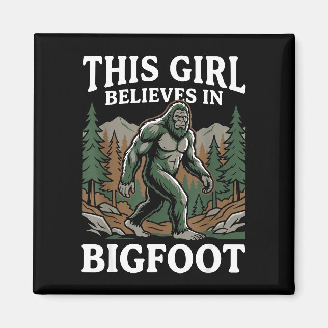 Bigfoot-troende flicka sasquatch skog kryptid för magnet (Framsidan)