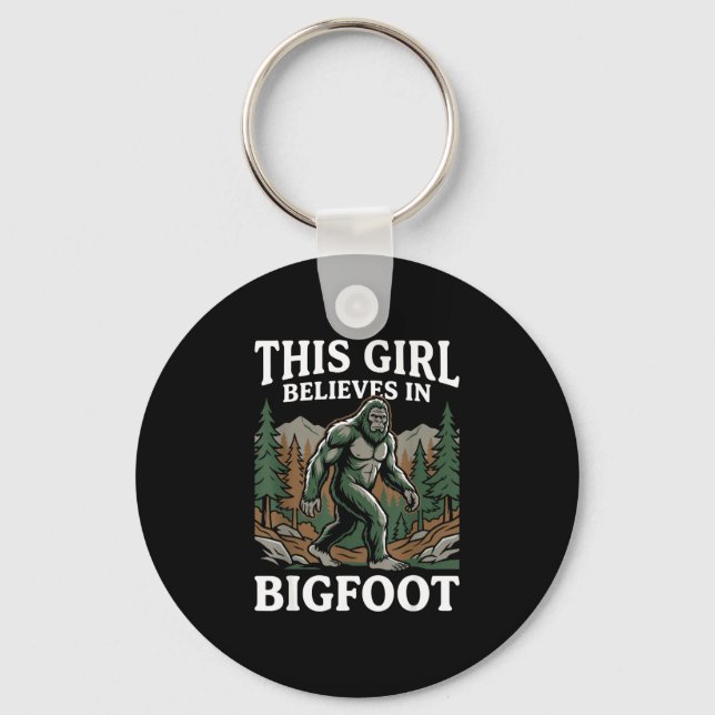 Bigfoot troende flicka sasquatch skog kryptid för nyckelring (Framsida)