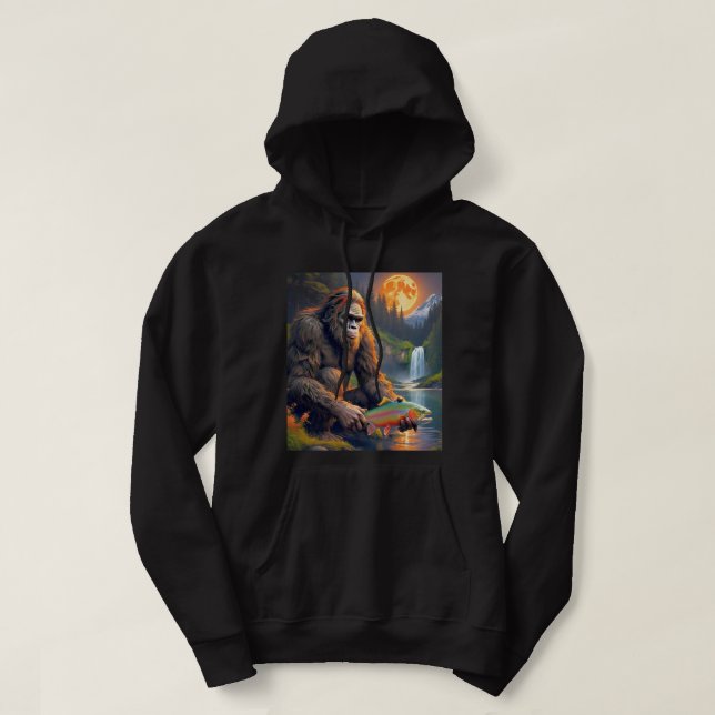 Bigfoot Trout Fishing by Moonlight Hoodie (Design framsida)