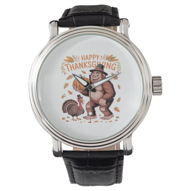 Bigfoot Turkey Pumpkin Thanksgiving Day Classic T- Armbandsur (Framsida)
