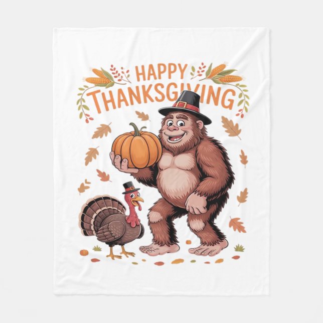 Bigfoot Turkey Pumpkin Thanksgiving Day Classic T- Fleecefilt (Framsidan)