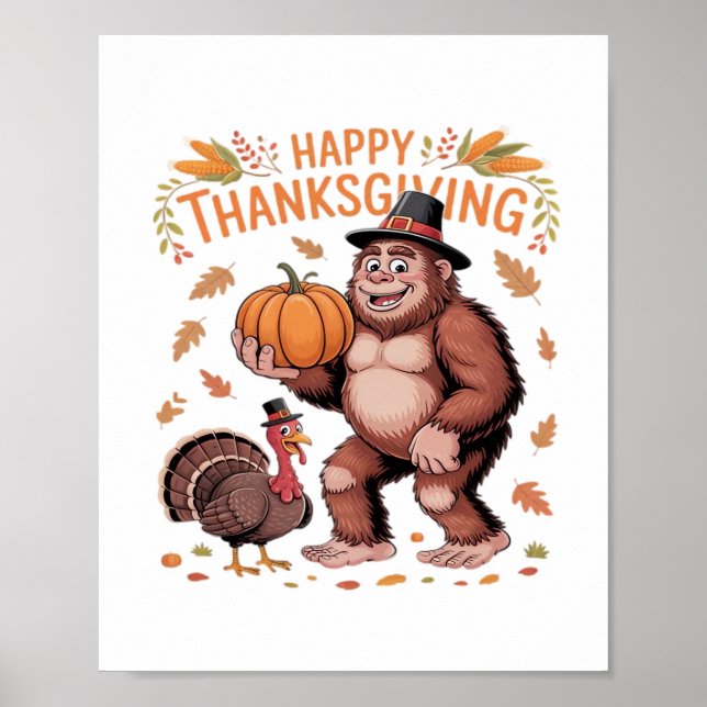 Bigfoot Turkey Pumpkin Thanksgiving Day Classic T- Poster (Framsidan)