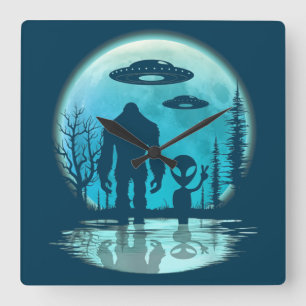 Bigfoot UFO Alien Fyrkantig Klocka
