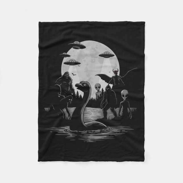 Bigfoot Ufo Loch Ness Monster Mothman And Aliens!  Fleecefilt (Framsidan)