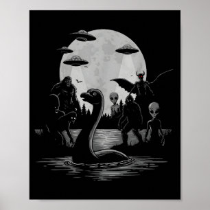 Bigfoot Ufo Loch Ness Monster Mothman Och Aliens! Poster