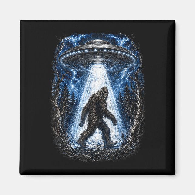 Bigfoot-ufo-utomljudning rolig sasquatch  magnet (Framsidan)