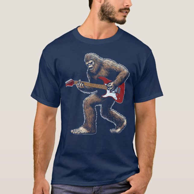 Bigfoot-uppspelning av elguitarguitarist lämnat t shirt (Framsida)